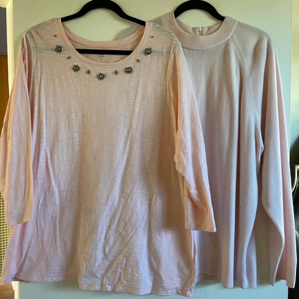 Pink sweater and long sleeve shirt